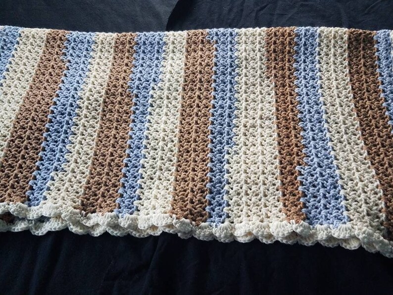 Crocheted Baby Boy Blanket. V Stitch With a Shell Border. Etsy