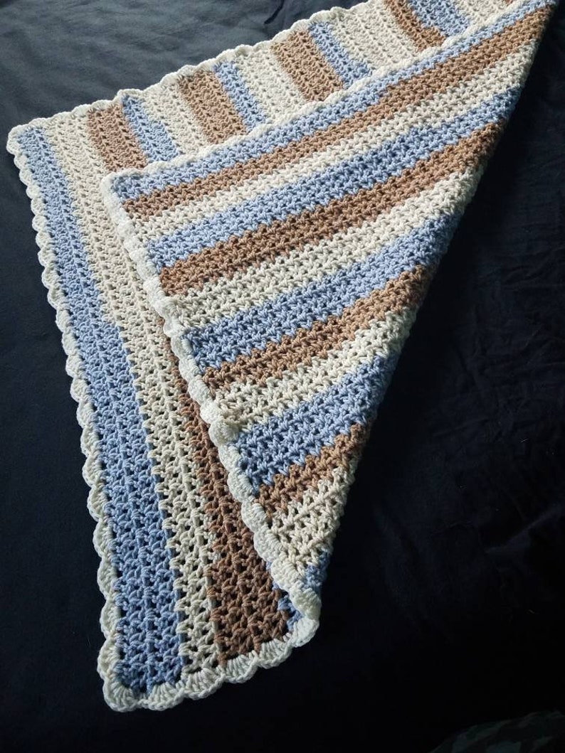 Crocheted Baby Boy Blanket. V Stitch With a Shell Border. Etsy