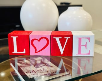 Rustic Valentine's Day Wooden Love Blocks: Stackable Home Decor Gift Set for Romantic Celebrations
