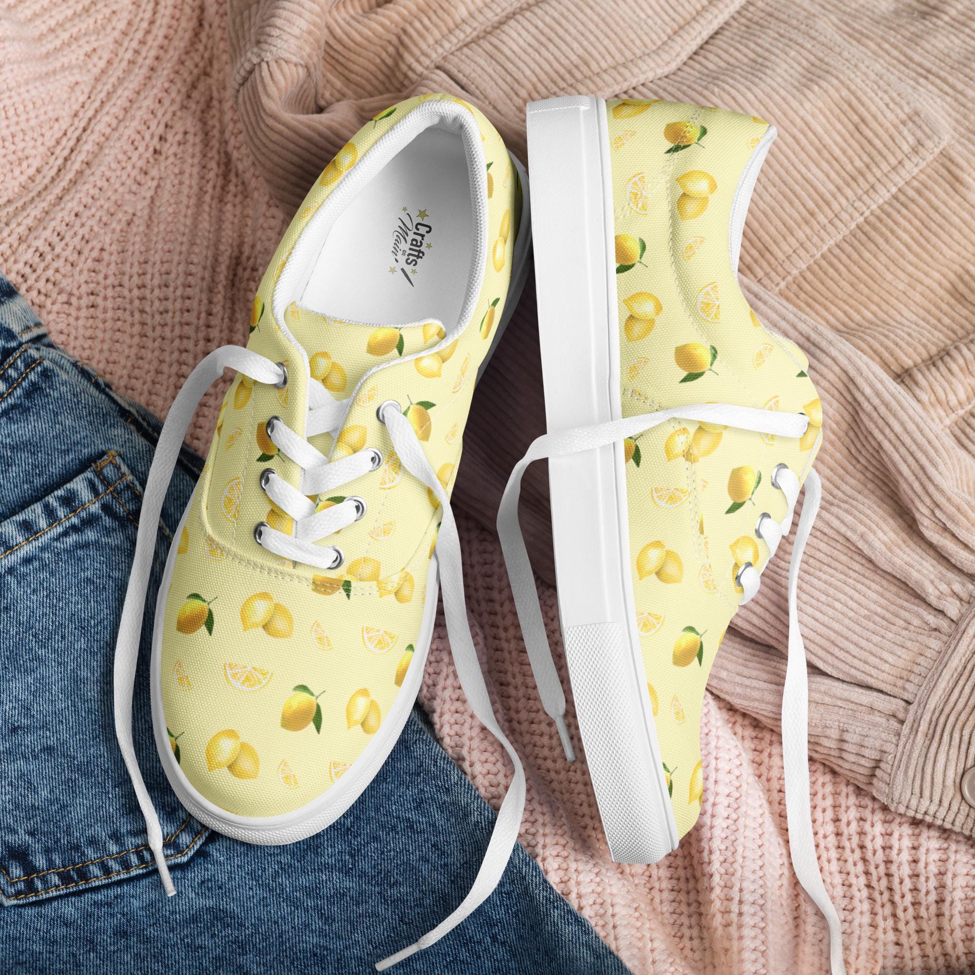 Painted Canvas White Canvas Shoes For Crafts Vibrant Lemon-printed