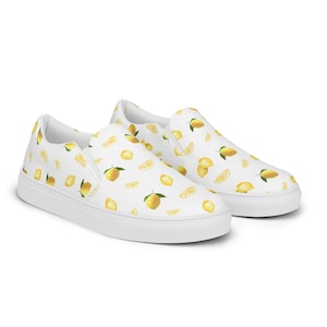 Vibrant Lemon-Themed Women&#39;s Slip-On Canvas Sneakers - Casual Fruit-Inspired Footwear for Summer