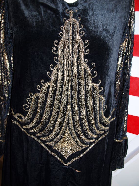 Antique silk velvet dress with goldwork embroider… - image 5