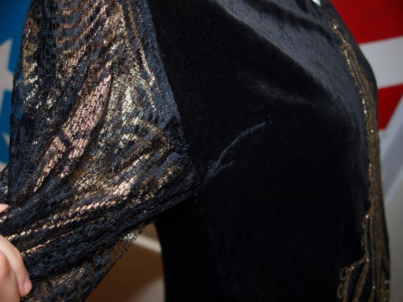 Antique silk velvet dress with goldwork embroider… - image 9