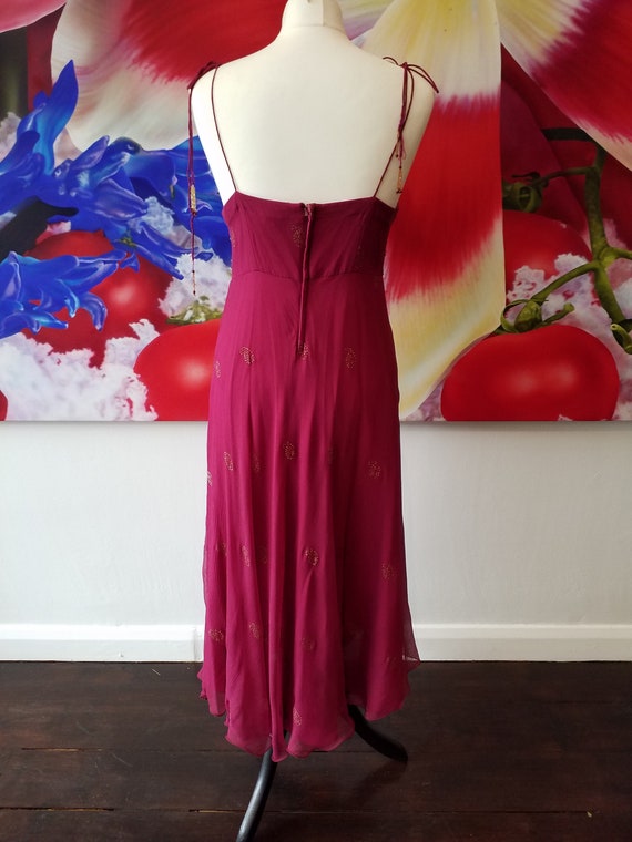 1990s embellished dark magenta silk paisley dress… - image 4