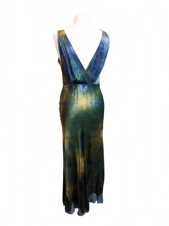 Bias cut 1930s-40s tie dye dress with lace and be… - image 3