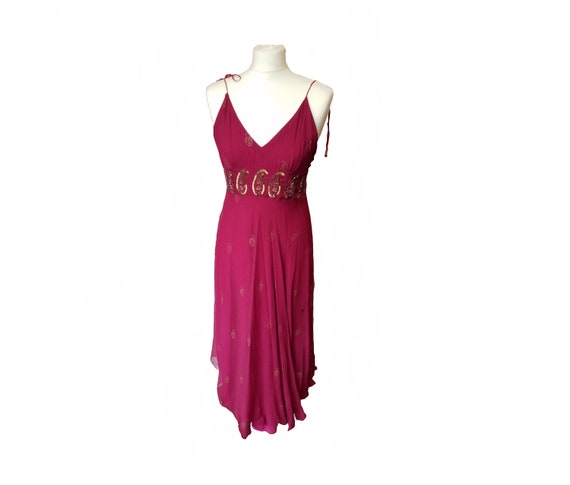 1990s embellished dark magenta silk paisley dress… - image 1