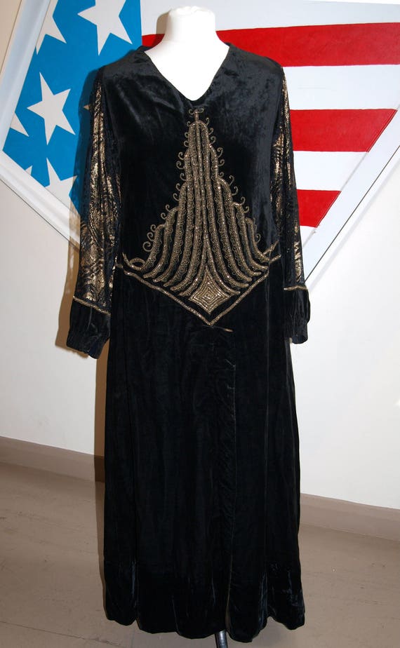 Antique silk velvet dress with goldwork embroider… - image 8