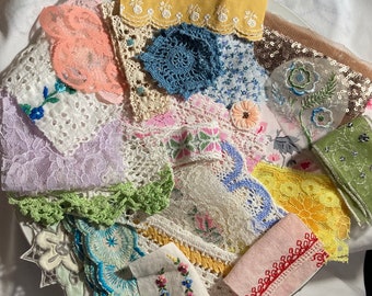 Vintage Colors Textures grab bag Snippets Trim bundle inspiration kit mixed media junk journal craft lace fabric bits pieces