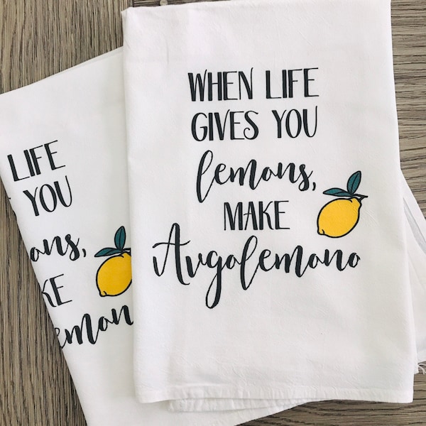 When life gives you lemons, Make Avgolemono © towel, Greek kitchen towel