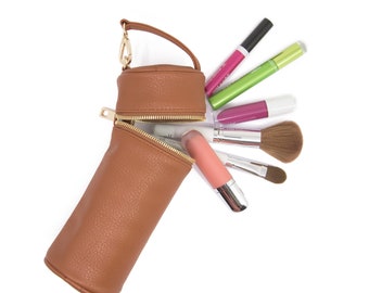 Barrel Makeup Bag - Cognac