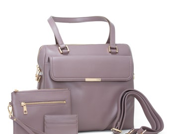 Dusty Mauve Vegan Leather Laptop Tote Bag with Wristlet