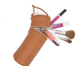 Barrel Makeup Bag - Caramel