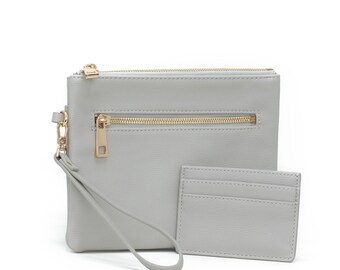 Vegan Leather Wristlet Wallet for Women - Gray