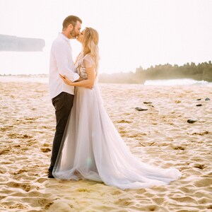 Grey blue wedding dress sleeves with off-white lace, non-corset, simple, Boho wedding dress LUV-LUV image 2