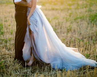 Ready to ship 1 day-Dusty blue wedding skirt, Grey blue wedding skirt, Tulle wedding skirt, Ombre Illusion Wedding Skirt - 4layers | LUV-LUV