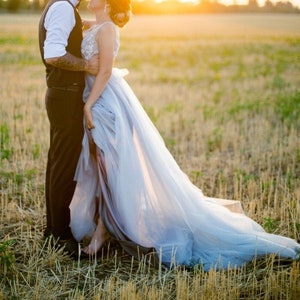 Ready to ship 1 day-Dusty blue wedding skirt, Grey blue wedding skirt, Tulle wedding skirt, Ombre Illusion Wedding Skirt - 4layers | LUV-LUV