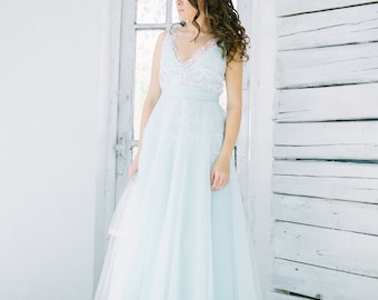 Vestido de novia azul turquesa claro y blanco vestido de - Etsy España