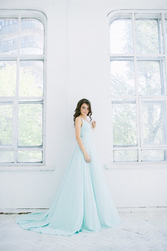 Vestido de novia azul turquesa claro y blanco vestido de - Etsy España