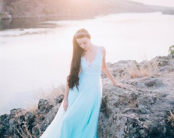 Vestido de novia azul turquesa claro y blanco vestido de - Etsy México