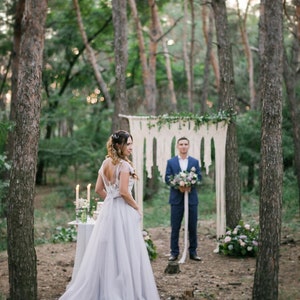 Grey blue wedding dress sleeves with off-white lace, non-corset, simple, Boho wedding dress LUV-LUV image 7