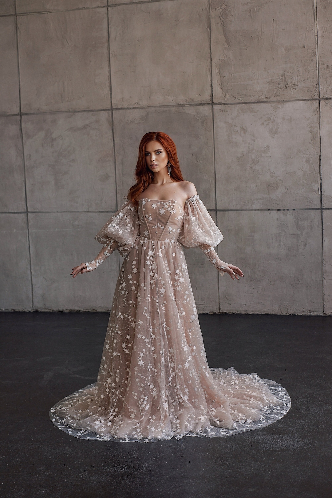 Starry Celestial off White Beige Blush Whimsical Wedding