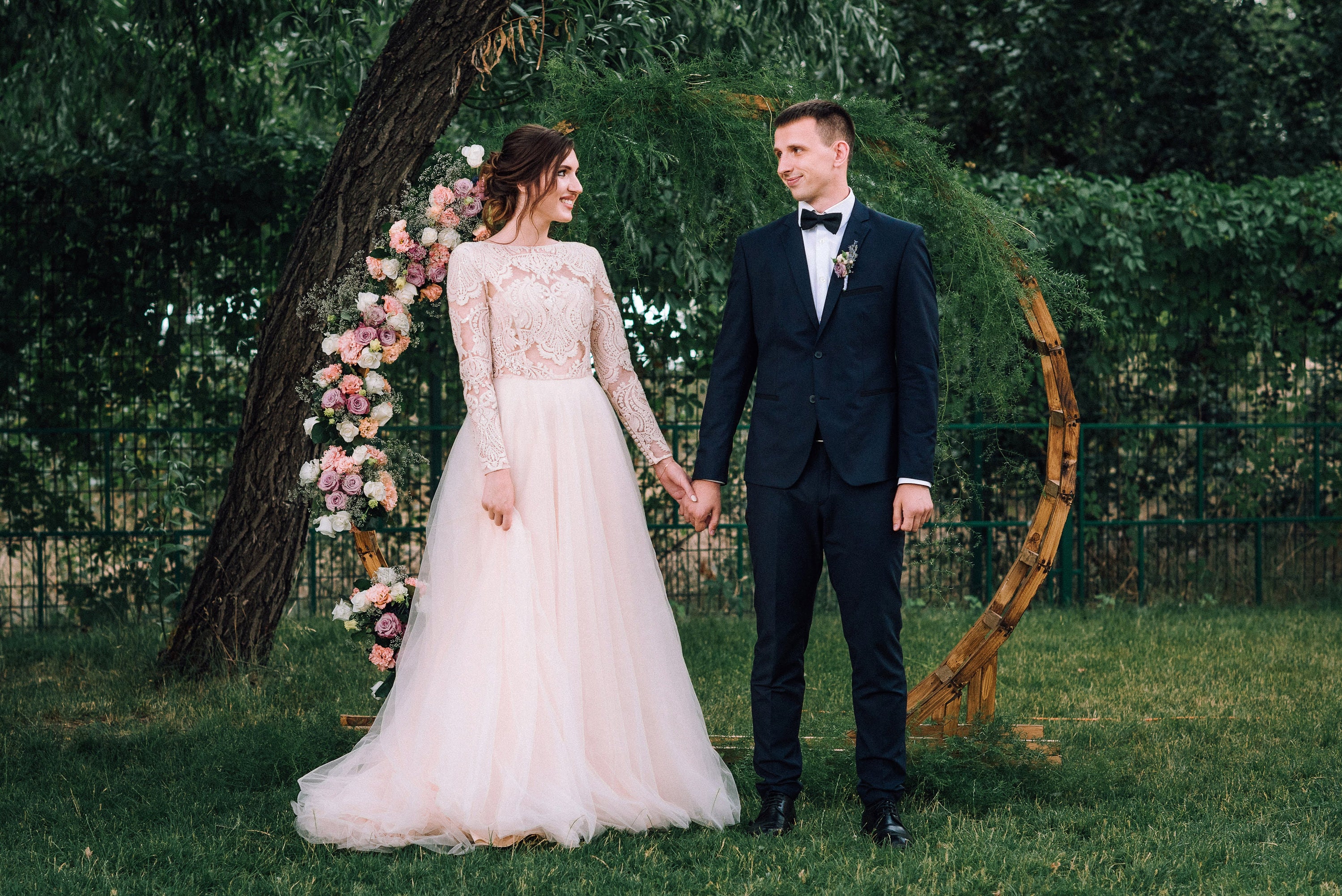 Pink Wedding Dress With Sleeves And Plume Buttons On The Etsy