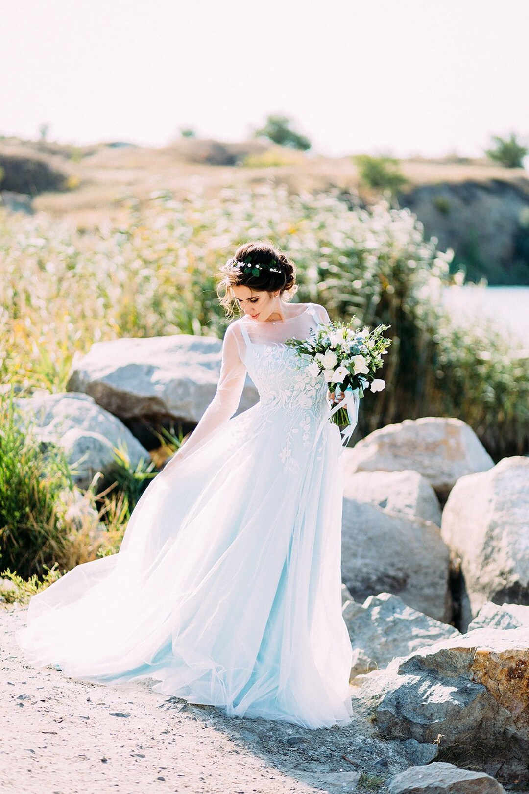 Mint Blue Wedding Dress Sleeves With Offwhite Tulle and Lace Etsy