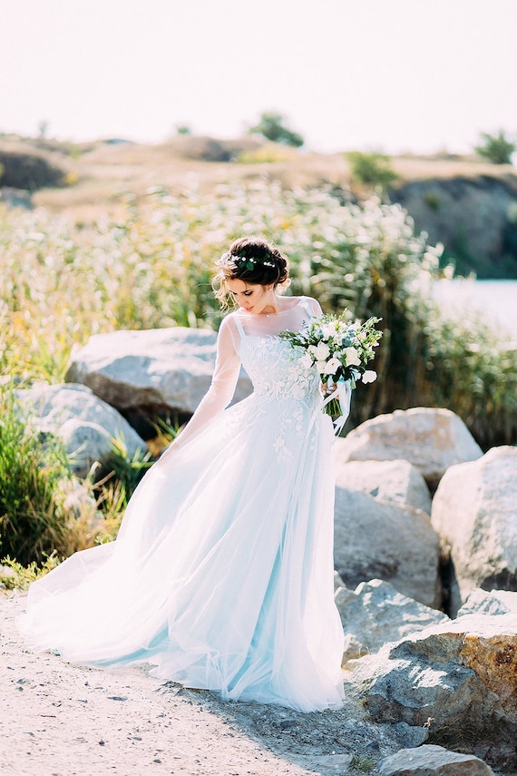 Mint blue cheap wedding dress