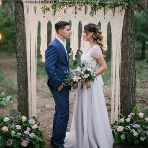 Grey blue wedding dress sleeves with off-white lace, non-corset, simple, Boho wedding dress LUV-LUV image 5