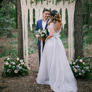 Grey blue wedding dress sleeves with off-white lace, non-corset, simple, Boho wedding dress LUV-LUV image 6