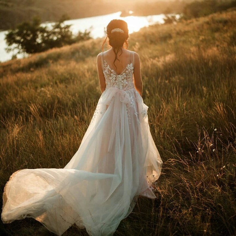 Mint blue wedding dress sleeves with offwhite tulle and lace Etsy