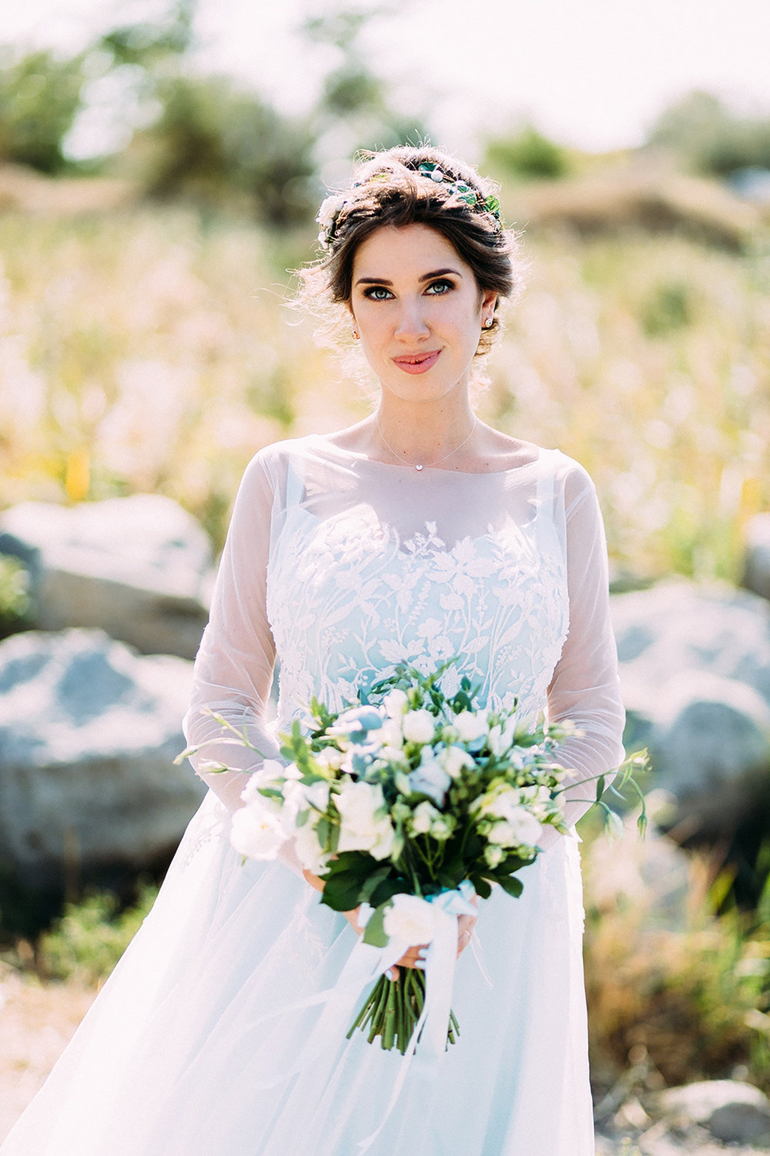 Mint blue wedding dress sleeves with offwhite tulle and lace Etsy