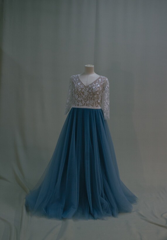 Vestido de novia azul-turquesa con tul y encaje blanquecino - Etsy México Vestido de novia azul-turquesa con tul y encaje blanquecino - Etsy México