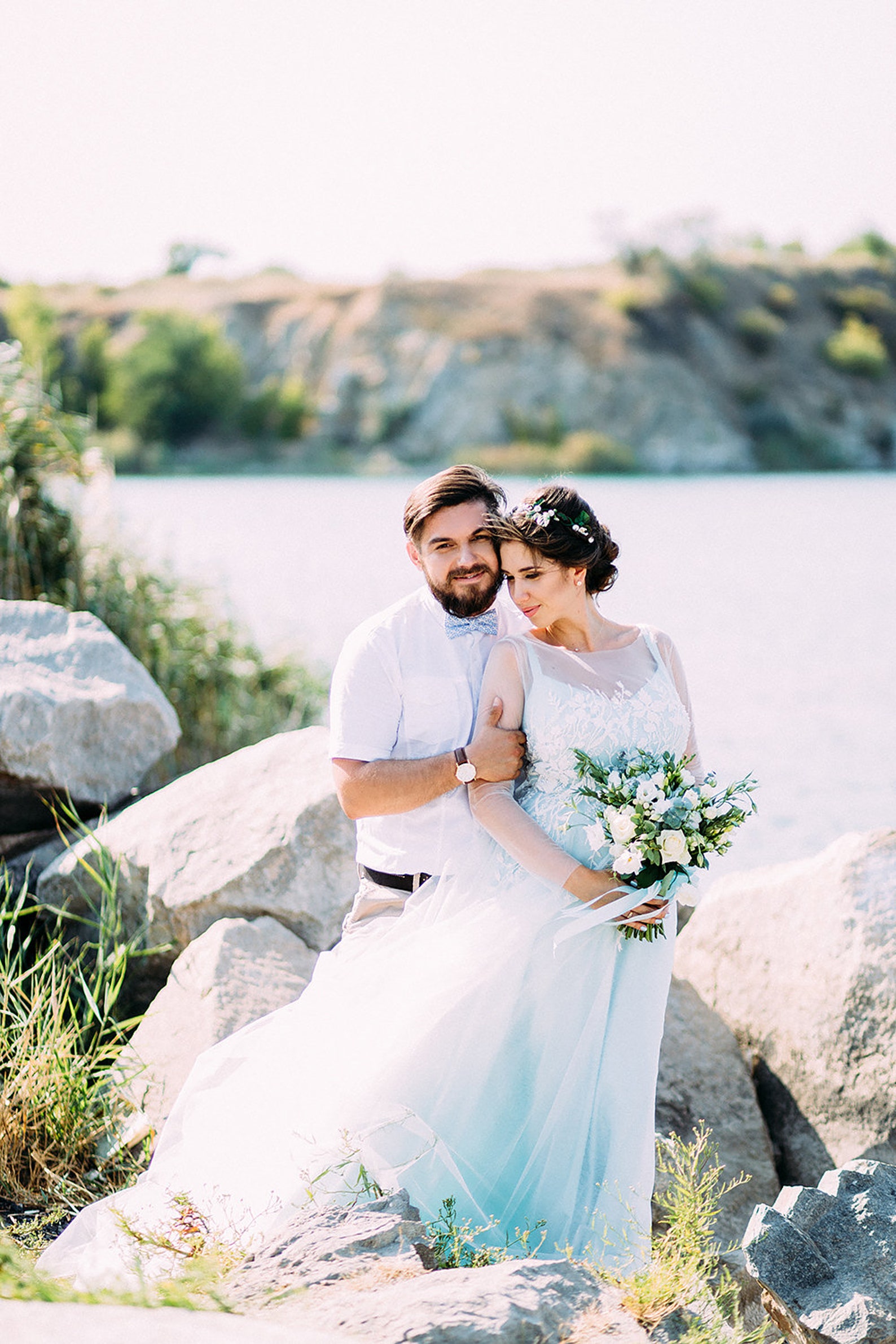 Mint blue wedding dress sleeves with offwhite tulle and lace Etsy