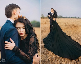 Wedding  skirt with train, Alternativ wedding  skirt, Black wedding skirt, White Wedding Skirt | LUV-LUV