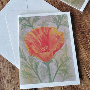 Golden Poppy Card, Watercolor Greeting Card, Blank Flower Greeting Card, Poppy flower art card, handpainted Poppy card