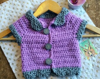 Baby Sweater, lavender cardigan sweater for infant, baby gift, crochet baby clothes, hand made sweater, newborn cardigan