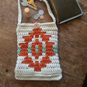Lined Mosaic Crochet Purse for sale, native purse for sale, cream crochet purse with button closure, mosaic crochet purse for sale