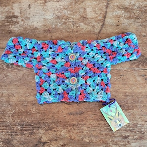 Crocheted Chenille Baby Cardigan: Pastel Granny Square Sweater (Newborn to 6 Months)