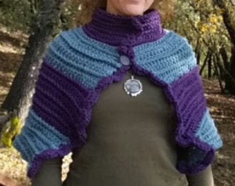 Crochet Capelet, Purple Capelet, Teal Capelet, Cowl cape, buttoned cowl, crochet shrug, buttoned capelet, knitwear, handmade crochet gift