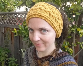 Crochet Celtic knot Headband, celtic Ear warmer, women's head band, mustard yellow ear warmer, crochet ear warmer braided cable