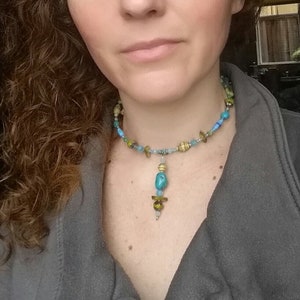 Turquoise beaded necklace, Amethyst beaded necklace, Wrap Necklace, choker necklace, ethical vintage bead jewelry, Beaded gemstone necklace