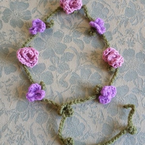 Boho fairie flower headband, Crochet flower and leaf wreath, flower hair halo, boho hippie hair wreath headband