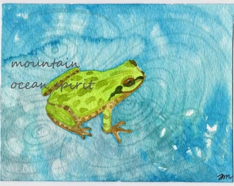 Frog Painting, Digital art download,Frog in pond, printable watercolor art, original watercolor, frog, treefrog, frog art download
