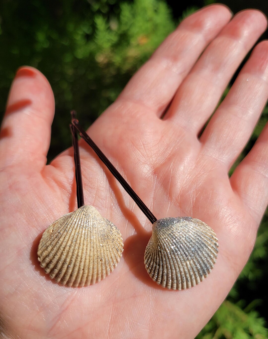Seashell Hair Pins: Clam Shell Bobby Pins With Silver Glitter (set of 2 ...