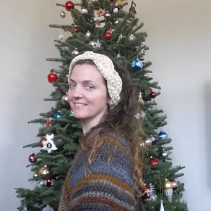 Cream Crochet Headband, Crochet Ear warmer, women's boho head band, off white ear warmer, alpine stitch ear warmer, braided headband Braided headband