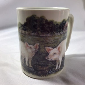 White Pigs Piglet  Otagiri 8 oz Mug Farm Country Wheelbarrow