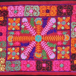 Copridivano In Cotone Vintage Indiano 55x55 Cm: Cuscino Quadrato Ricamato A Patchwork Turchese, Fatto A Mano