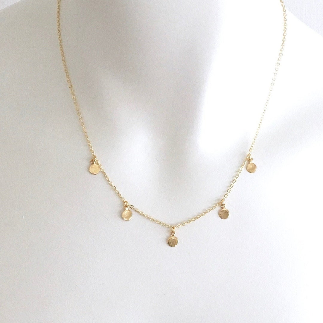 HAMMERED or SMOOTH Mini Disc Necklace or Choker 14k Gold Etsy