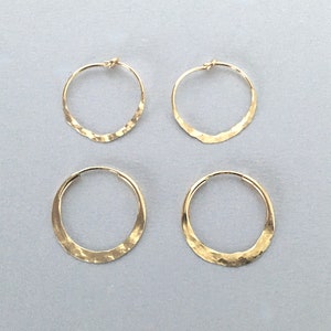 HALF HAMMERED HOOPS, 14k Gold Filled, 15mm or 16mm Hoops, Hand Hammered Texture, Everyday Simple Hoop, Delicate Gift for Her